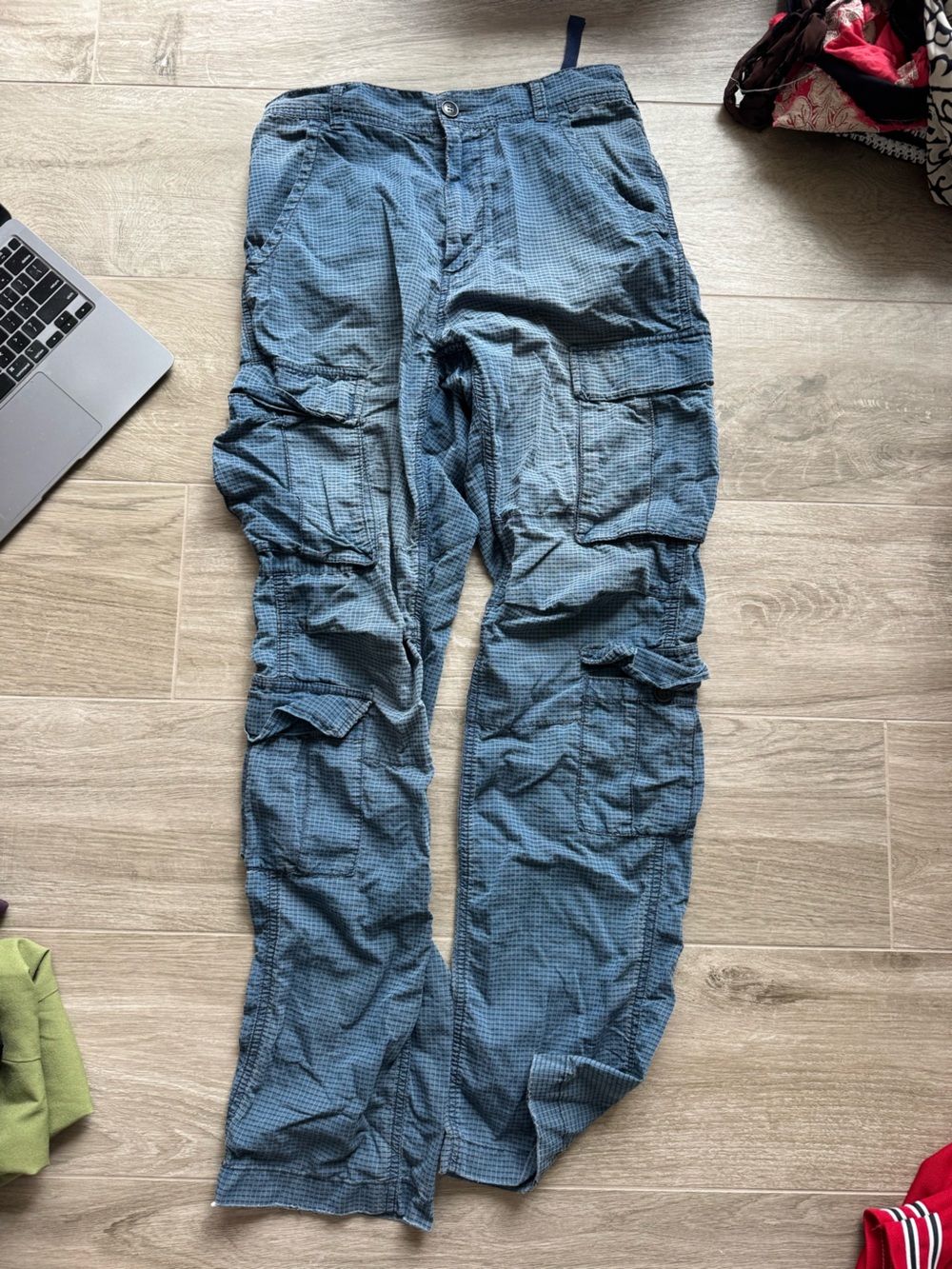 Free People Men's Blue Check Cargo Pants